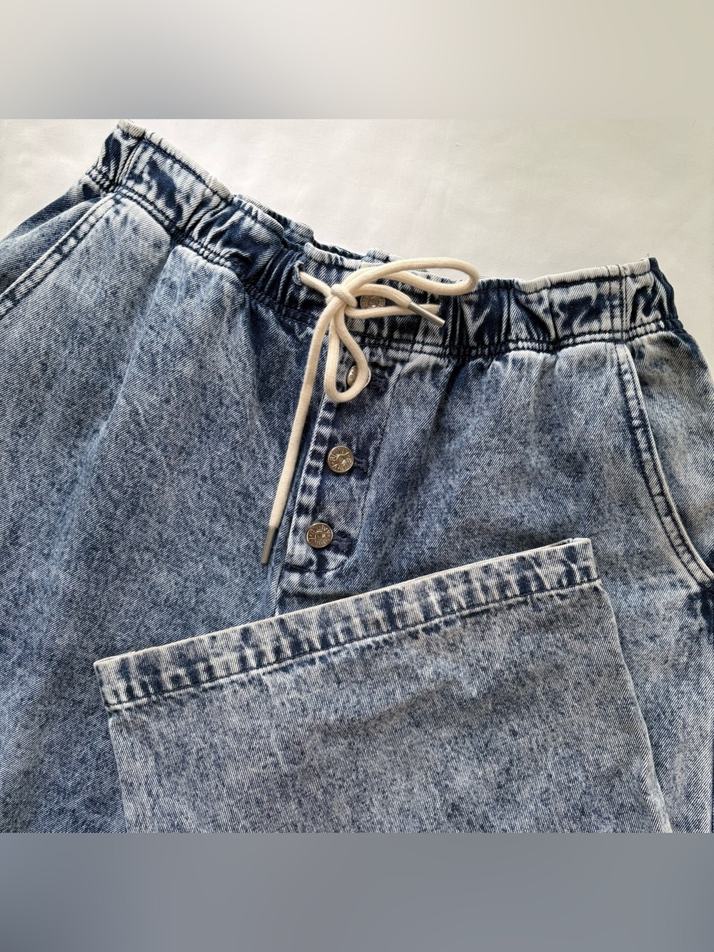 Bluivy Denim Paperbag Drawstring Wide Leg Jeans Size Large